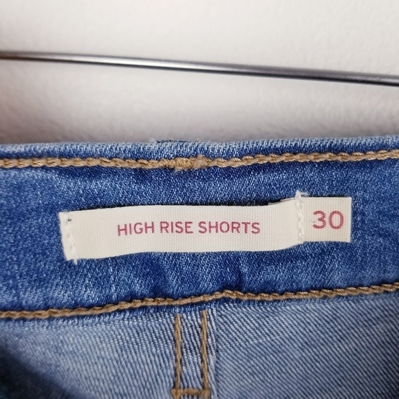 Levi's Distressed High Rise Raw Edge Denim Jean Shorts - Picture 3 of 7